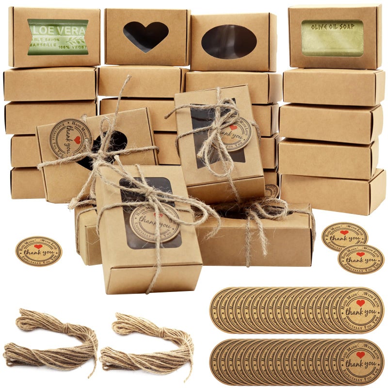 RYKOMO 60 PCS Soap Boxes for Homemade Soap 3.55 X 2.4 X 1.2 Inch Small Soap Packaging Boxes Kraft Soap Box with Window Mini Soap Gift Boxes for Homemade Soap Bakery Candy Cookies Packaging - Image 1
